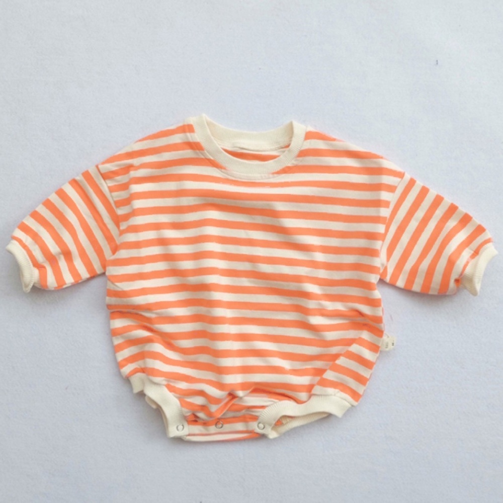 Baby Unisex Striped Long Sleeve Romper Orange
